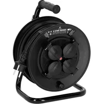 Adam Hall Cables 3 STAR CD 25 PWR - Netzkabeltrommel, 4 x Schuko IP44 H05RR-F, schwarz, 25m, für außen 4x Schutzkontaktsteckdose