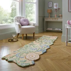 Wollteppich FLAIR RUGS "Bryony Floral", grün, B:60cm H:10mm L:230cm, Wolle, Teppiche, Floraler Wollteppich