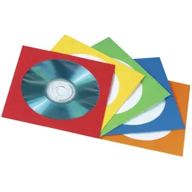 Hama CD Hüllen Papier, 100 Stück (DVD Papierhüllen, für einzelne CDs, transparentes Sichtfenster, mit Einstecklasche) bunt
