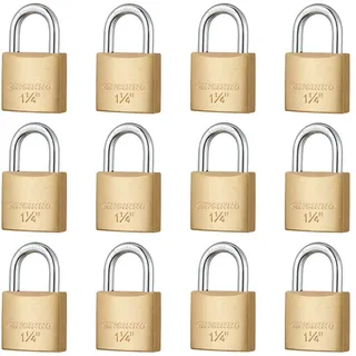 CINCINNO 12 kleine massive Messingschlösser gleichschließend, 30 mm breit, Büurchmesser 1/5 Zoll Vorhängeschlösser mit Schlüssel