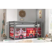 Vipack Halbhohes Bett PINO, mit Textilset "FIRE RESCUE", Ausf.