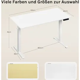Woltu Höhenverstellbarer Schreibtisch, Computertisch mit USB-Ladeanschluss, Weiß 120x60 cm - Weiß