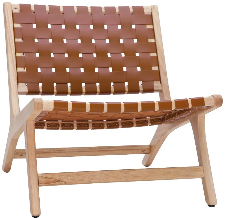 Fauteuil ethnique en bois et sangles tressées marron BONDI