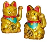 relaxdays Winkekatze 2 x Maneki Neko Winkekatze 16 cm goldfarben|rot