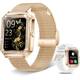 Smartwatch mit Bluetooth-Anrufen, Benachrichtigungen, Fitness, Damen, Android, iOS, Smartwatch, 1,59 Zoll, Schrittzähler, Herzfrequenzmesser, Stoppuhr, Fitness-Tracker