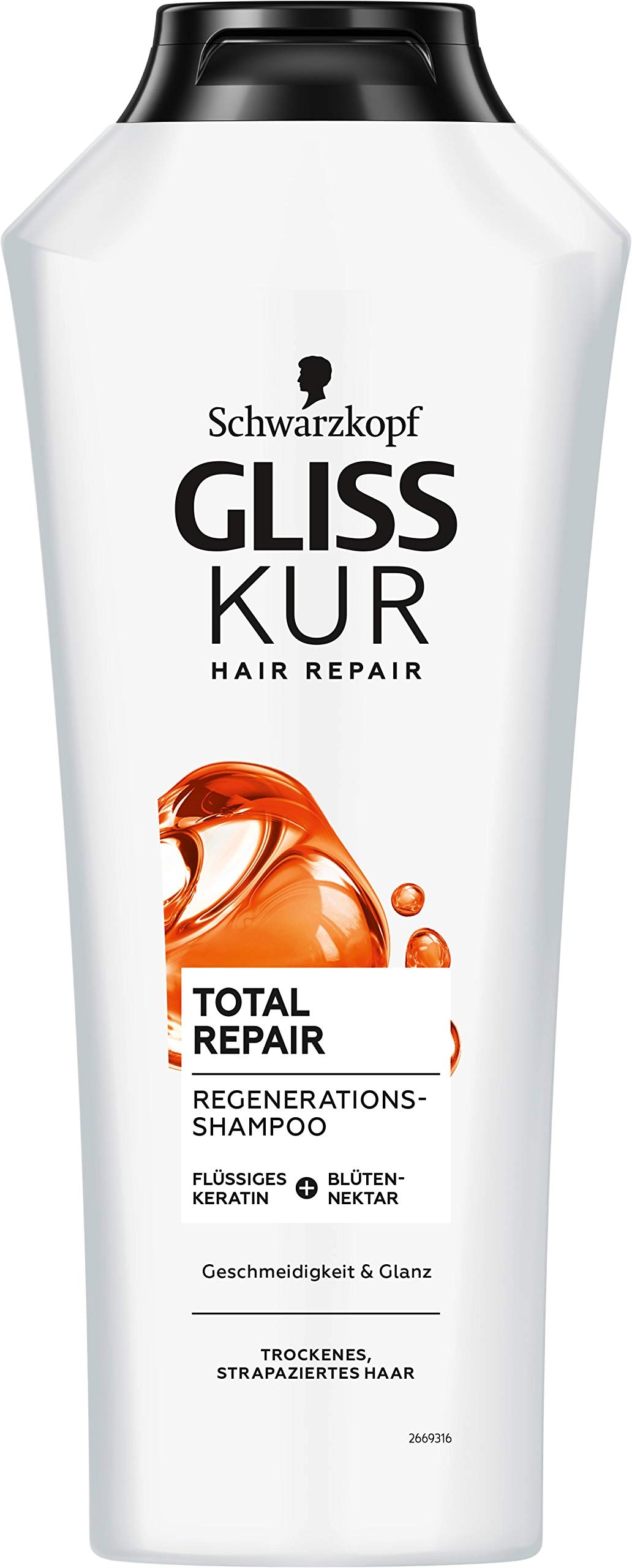 Gliss Kur Shampoo Total Repair (400 ml), Haarshampoo glättet die Haaroberfläche und bietet eine wirksame Reparatur, Pflegeshampoo sorgt für bis zu 85 % weniger Haarbruch