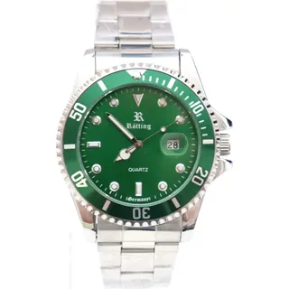Rötting Design Herrenuhr Quarz aus der Collection "Rötting" grüne Lünette zum Drehen grünes Ziffernblatt
