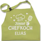 Kinderschürze Schürze Kinder Mädchen - Kochschürze - Junior Chefkoch mit Namen - Geschenk für Jungen Küche Küchenhelfer - 2-6 Jahre - Hellgrün - kinderkochschürze koch kinderkochschürzen - 2-6 Jahre