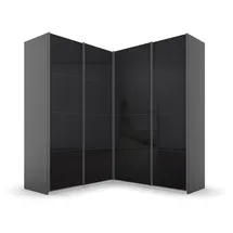 Rauch Quadra grau (graumetallic, glas basalt), B:181cm H:210cm T:187cm, Holzwerkstoff, Schränke, Schwebetürenschrank, Eckschrank inkl. Türendämpfer, mit Glastüren