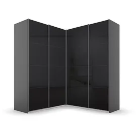 Rauch Quadra grau (graumetallic, glas basalt), B:181cm H:210cm T:187cm, Holzwerkstoff, Schränke, Schwebetürenschrank, Eckschrank inkl. Türendämpfer, mit Glastüren