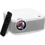 Full HD Multimedia-Projektor-Kit Kompaktes tragbares 1080p-Mini-Heimkinosystem mit 100-Zoll-Projektionsbildschirm, Fernbedienung, Stativ, HDMI-Kabel - Weiß