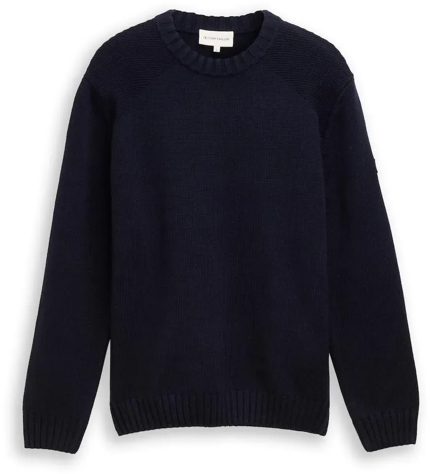 TOM TAILOR Herren Strickpullover mit Ripp-Details, blau, Meliert, Gr. M