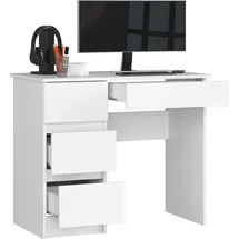 home collective Computertisch, Bürotisch, mit ausziehbarer Tastaturablage, Schreibtisch Laminatplatte mit ABS-Kante, mit 4 Schubladen Links, 90 x 50 x 77 cm, weiß