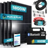 sunniva SUNNIVA® 1800W Balkonkraftwerk komplett Steckdose - Astro Energy 800W Wechselrichter - PV Solaranlage Komplettset - 4x 450W Solarmodule 5m Kabel - Bluetooth, WIFI