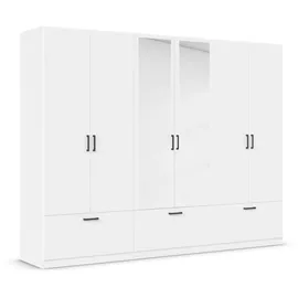 Rauch Möbel BARI Drehtürenschrank 6-türig, Kleiderschrank Weiß, 3 Schubladen, mit Spiegel, 271x210x54cm