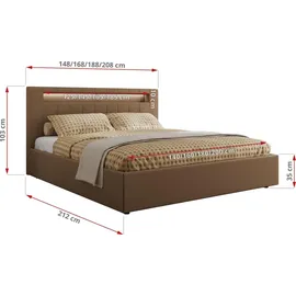 mks möbel Polsterbett GOLD 5 CLASSIC 140/200 - Braun Kunstleder - Multipocket-Matratze