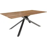 DeLife Esstisch Edge 200x100 Akazie Natur Kreuzgestell Rechteck Edelstahl Schweizer Kante - Braun/Hellbraun