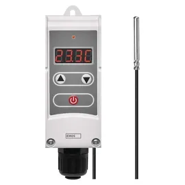 EMOS P5684 Anlegethermostat mit Fernfühler einstellbarer Schaltempfindlichkeit digitalem Display 5 bis 90 °C 45 x 45 x 130 mm