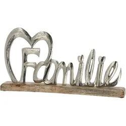 Familie Schriftzug Mangoholz - Aluminium Aufsteller 3D-Optik - Deko-Skulptur Wohnzimmer Küche Geschenk - Braun Silber 42x21x5cm