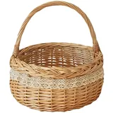 Weidenkorb, 26 x 27 cm, Rattan, runder Spitzen-Blumenkorb mit Griff, natürlich gewebt, Heimdekoration, Organizer für Kinder, Picknick, Blumenstrauß, Küche