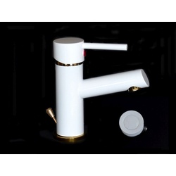 Waschtisch,, Bad, Wasserhahn, Armatur, weiß/gold + Excenter