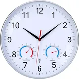 NESIFEE Wanduhr Funk Uhr Mit Temperaturanzeige und Luftfeuchtigkeit Funkuhr Wand Lautlos Funkwanduhr Geräuschlos 30cm Moderne Küchenuhr Weiß gut lesbar für Wohnzimmer Büro Küche