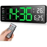Digitale Led-wanduhr Mit Fernbedienung, Countdown-timer, Einstellbarer Helligkeit, Wanduhr Für Wohnzimmer Und Küche (13 Zoll, Grün)