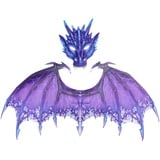 JISADER Drachenkostüm für Erwachsene, Dinosaurier-Maskenflügel-Sets, Zubehör, Maskerade, Drachenflügel-Verkleidung für Festival, Karneval, Ostern, Tanzparty, Violett