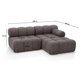 kaiser möbel Ecksofa L-Form Mini II modular, Bouclé-Stoff Abriamo, Braun, Rechts, Selia - Braun