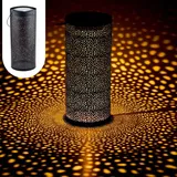 Marrakesch Orient & Mediterran Interior Marrakesch Solarlaternen Solarlampen für außen mit Henkel aus Metall 30cm Groß | Orientalische Deko Outdoor Solar LED Laterne Wetterfest Feroe Schwarz IP65 Wasserdicht als Gartendeko im Garten