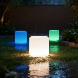 ideoon lights Moderne LED Solar Zylindrische Tischlampe 27,0 cm inkl. Erdspiess RGBW Farbwechsel weiß