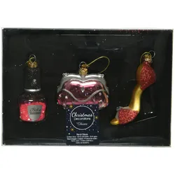 3er Beauty Fashion Set Glas 7cm Christbaumschmuck Weihnachtskugeln Mode rosa rot
