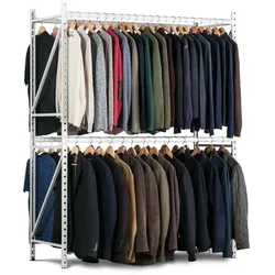 PROREGAL Kleiderständer | Grundregal | HxBxT 200x100x60cm | Fachlast 140kg | 2 Ebenen | Lichtgrau | Kleiderschrank Garderobenständer Kleiderregal