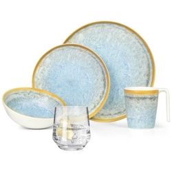 Moritz Geschirr-Set Camping Geschirr Crystal Blue, Melamin, 16 – 32 tlg, Geschirrset Campinggeschirr Picknick Set 4 Personen blau|weiß