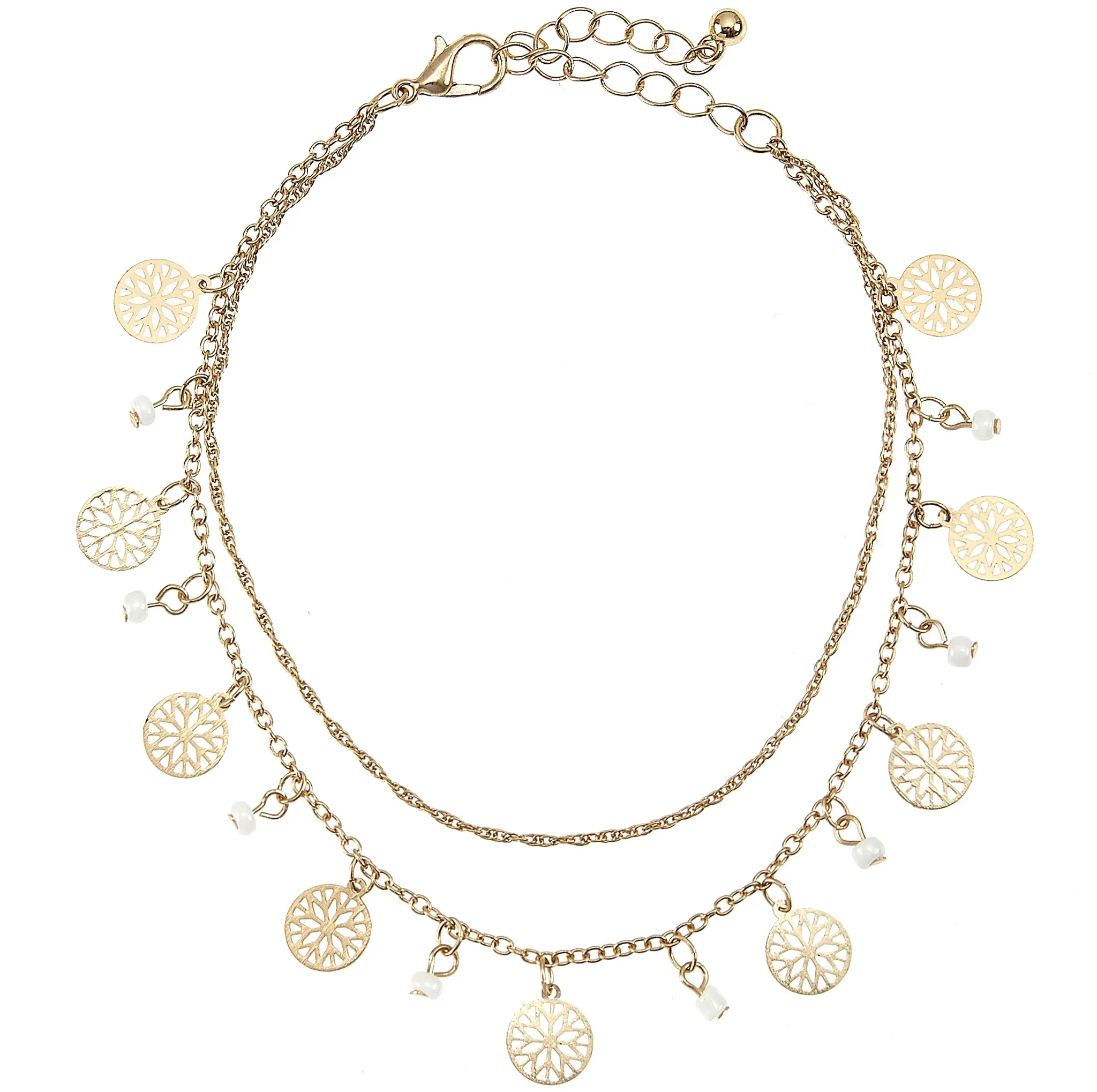 Fußkette mit Anhänger LASCANA, Damen, Gr. Glas Metall, goldfarben, Glas, Metall, glänzend, Basic, Fußketten, Fußkettchen-Armband, Fußkettchen mit Anhänger, Fußschmuck