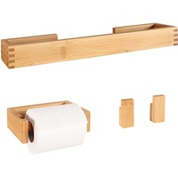 danhol® Handtuchhalter und Toilettenpapierhalter Holz Bambus - Bad Zubehör Bambus ohne Bohren - Klopapierhalter Selbstklebend, Handtuchhalter Bad Selbstklebend
