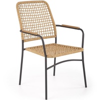 KONSIMO Stuhl "PTARMICA", schwarz/beige, Rattan, Boho, 59x90x62 cm