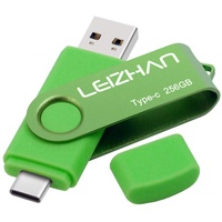 LEIZHAN USB Stick Type C Memory Stick 256GB Flash Drive OTG(On The Go) 2 in 1 USB C Speicherstic for Type-C Smart Phone and MacBook (256GB, Grün)