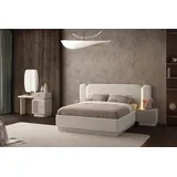 JVmoebel Moderne Beige Schlafzimmergarnitur LED-Bett Holz Nachttische Spiegel,