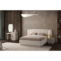 JVmoebel Moderne Beige Schlafzimmergarnitur LED-Bett Holz Nachttische Spiegel,