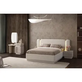 JVmoebel Moderne Beige Schlafzimmergarnitur LED-Bett Holz Nachttische Spiegel,
