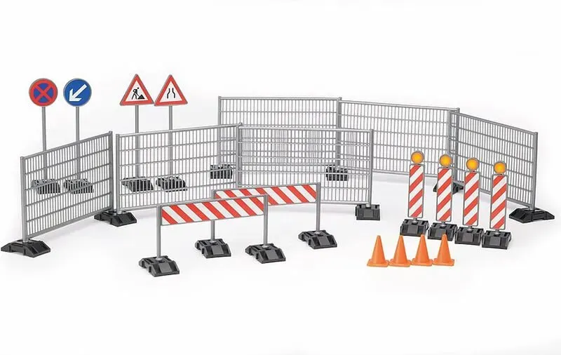Bruder 62007 - Zubehör Baustellen-Set, Zäune, Schilder & Kegel - 1:16 Baustelle, Straßenbau, Bauarbeiten, Baufahrzeuge, Spielzeug, Mittel