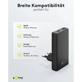 goobay USB-CTM PD GaN Dual-Schnellladegerät 90° Flat 45 W schwarz