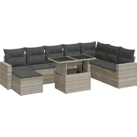 VidaXL 9-tlg. Garten-Sofagarnitur mit Kissen Hellgrau Poly Rattan -