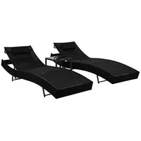 Furnicato Sonnenliegen 2 Stk. mit Tisch Poly Rattan und