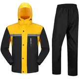 YLZBA Wasserdichter Fahrrad-Regenanzug mit Kapuze for Herren Damen,Regenbekleidung Motorrad,Winddicht Mit Reflexstreifen Regenjacke Atmungsaktiv, Outdoor-Klettern Regenkombi Set(Yellow,XXX-Large) - 3XL