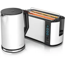 Arendo Frühstücksset, 1,5L Wasserkocher, Langschlitz Toaster 4-Scheiben, Weiß