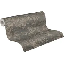 A.S. Création Vliestapete Floral 10,05 m x 0,53 m - Grau, Braun, Metallic - Tapete Dschungel für Wohnzimmer Schlafzimmer - 790473