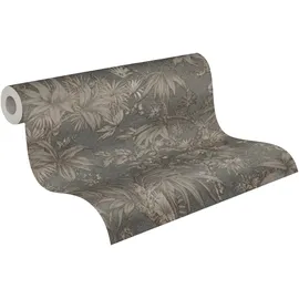 A.S. Création Vliestapete Floral 10,05 m x 0,53 m - Grau, Braun, Metallic - Tapete Dschungel für Wohnzimmer Schlafzimmer - 790473
