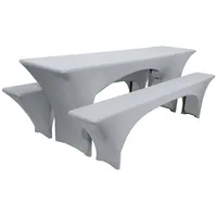 Beautissu Edles Stretchhussen Set 3tlg. Victoria - Elastische Hussen für Bierzeltgarnitur 220x50 cm – Festliche Husse Biertisch + 2 Bierbank in Grau